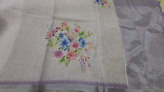 Kota digital print saree with hand embroidery beads work