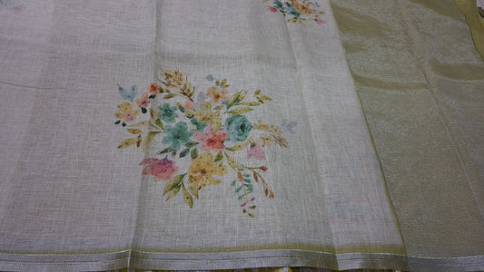 Kota digital print saree with hand embroidery beads work