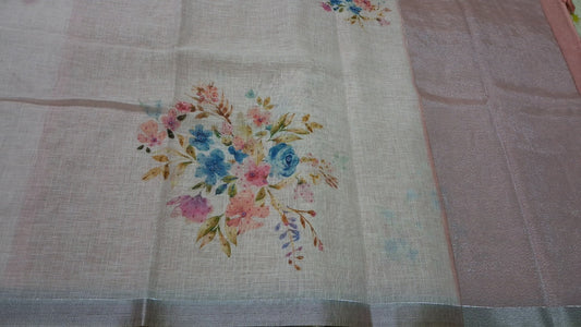 Kota digital print saree with hand embroidery beads work