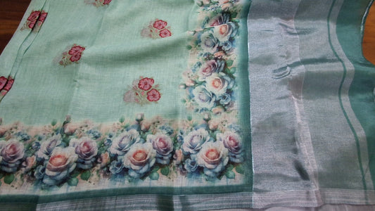 Kota digital print saree with embroidery