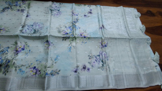 Pure kanchipuram tissue with digital print saree