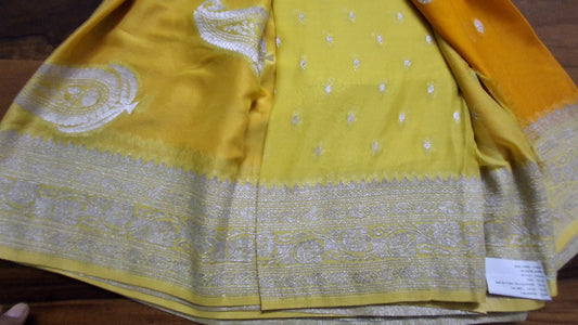 Yellow small Butta Benarasi chiffon saree
