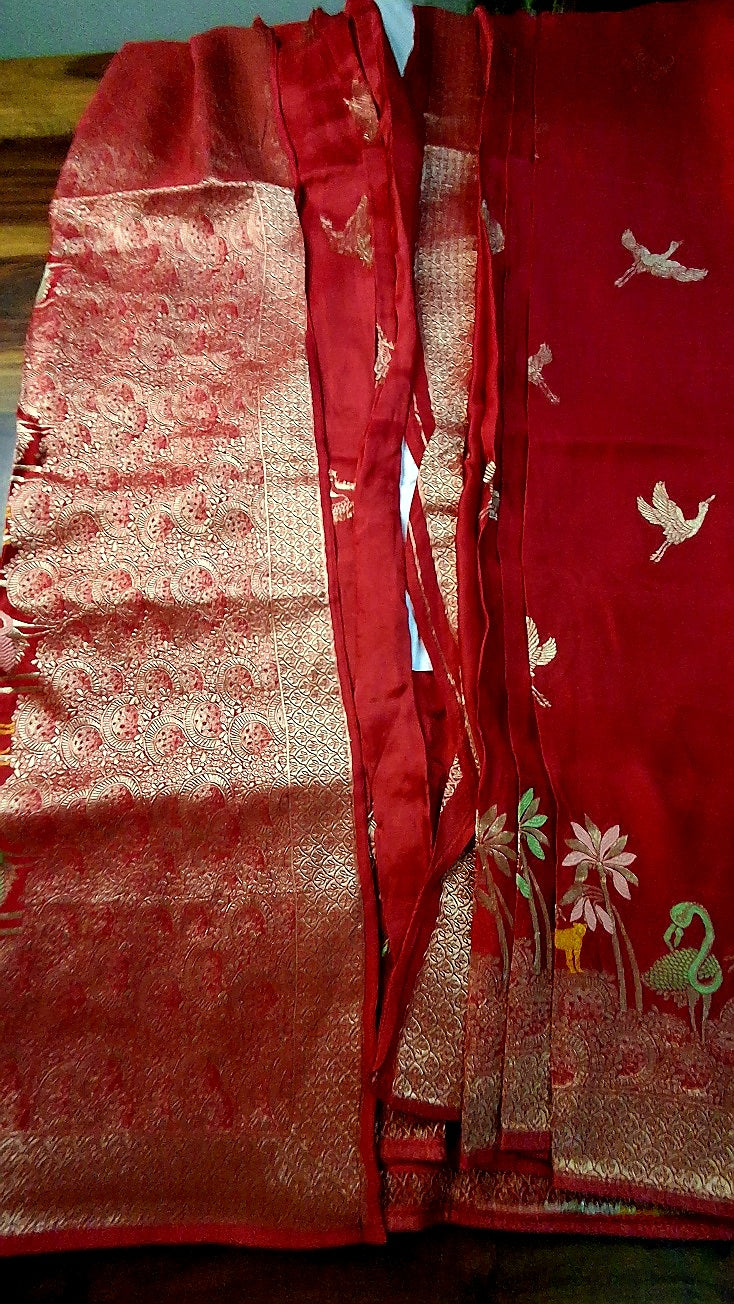 Pure Mashru satin Red silk saree