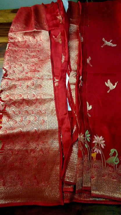 Pure Mashru satin Red silk saree