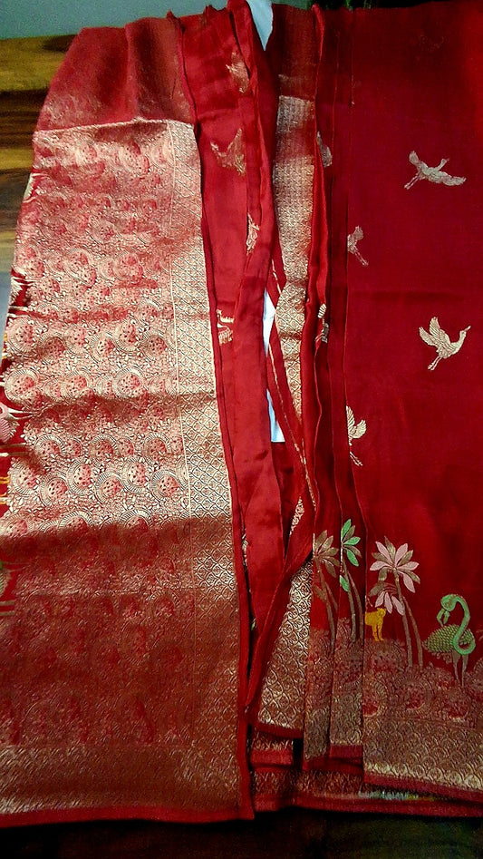 Pure Mashru satin Red silk saree