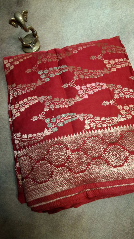 Pure Mashru Satin Red silk saree