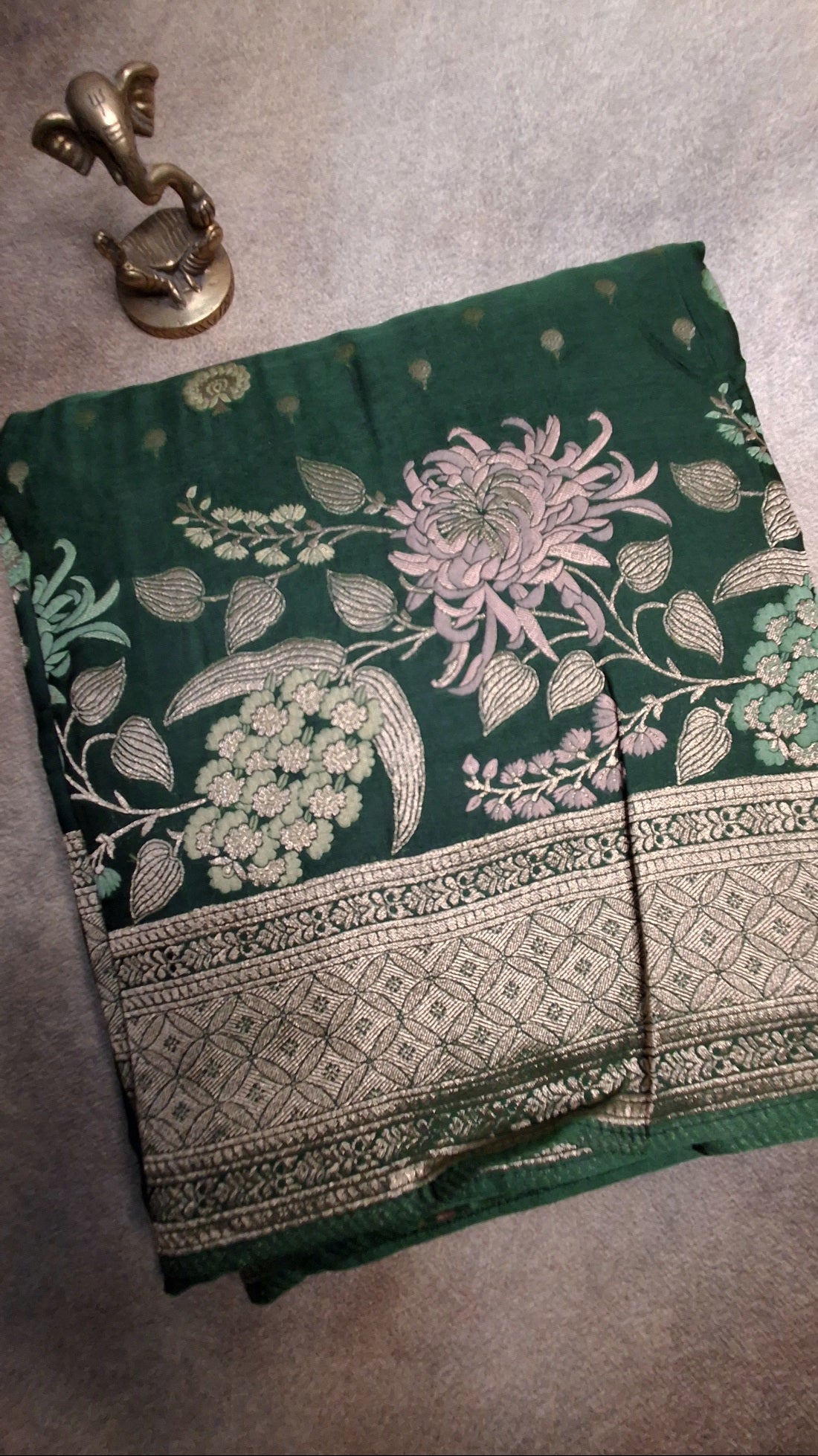 Pure Mashru satin Green silk saree