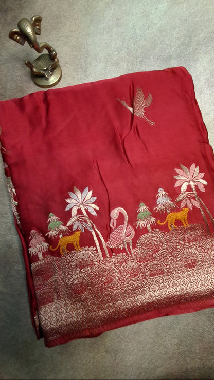Pure Mashru satin Red silk saree