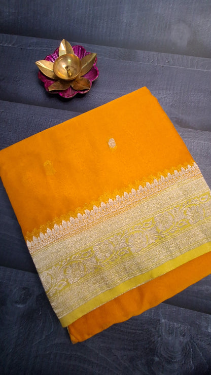 Yellow small Butta Benarasi chiffon saree
