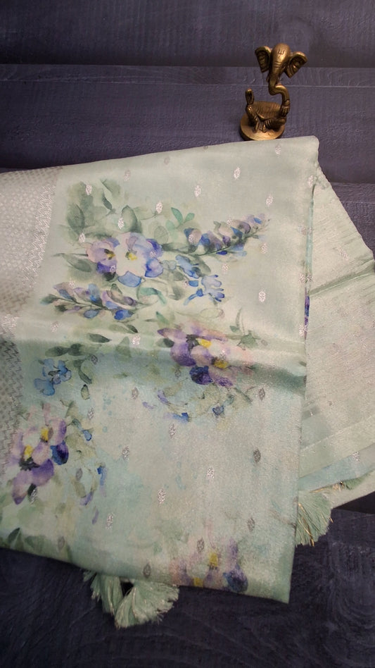 Pure kanchipuram tissue with digital print saree