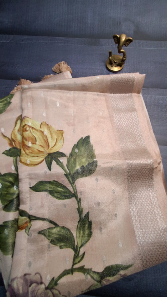 Pure kanchipuram tissue with digital print saree