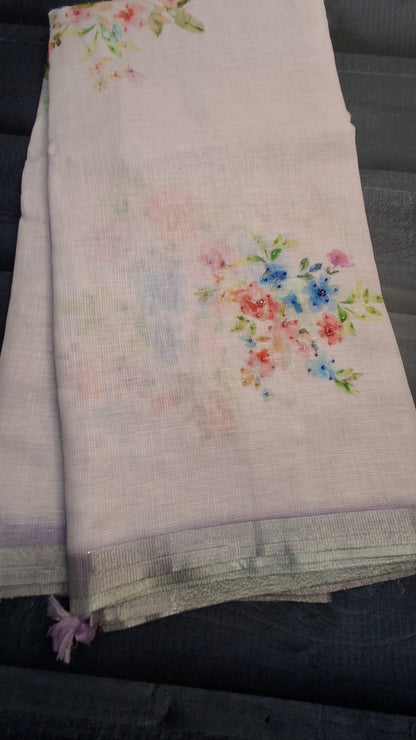 Kota digital print saree with hand embroidery beads work