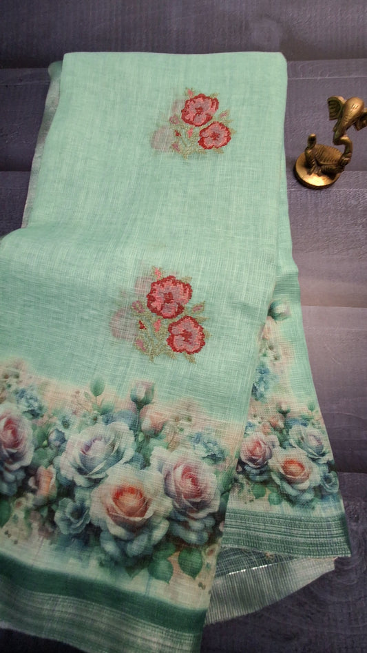 Kota digital print saree with embroidery