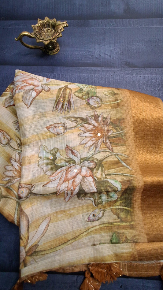 Kota digital print saree with mirror work
