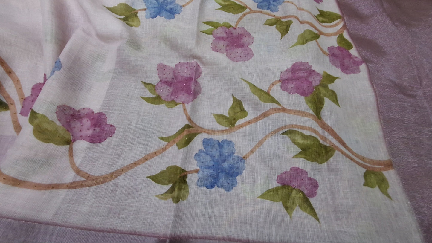 Kota digital print saree with hand embroidery beads work