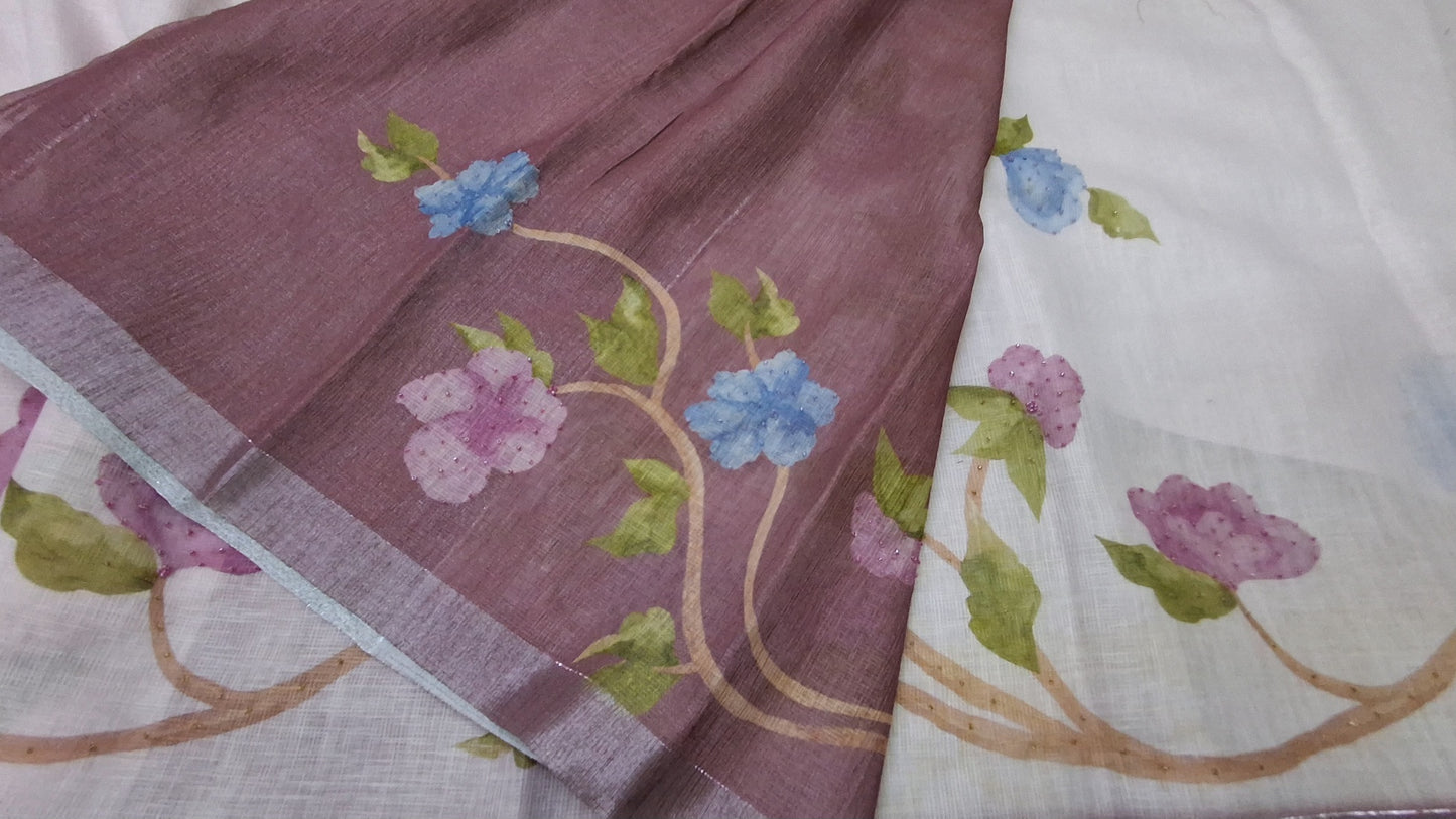 Kota digital print saree with hand embroidery beads work
