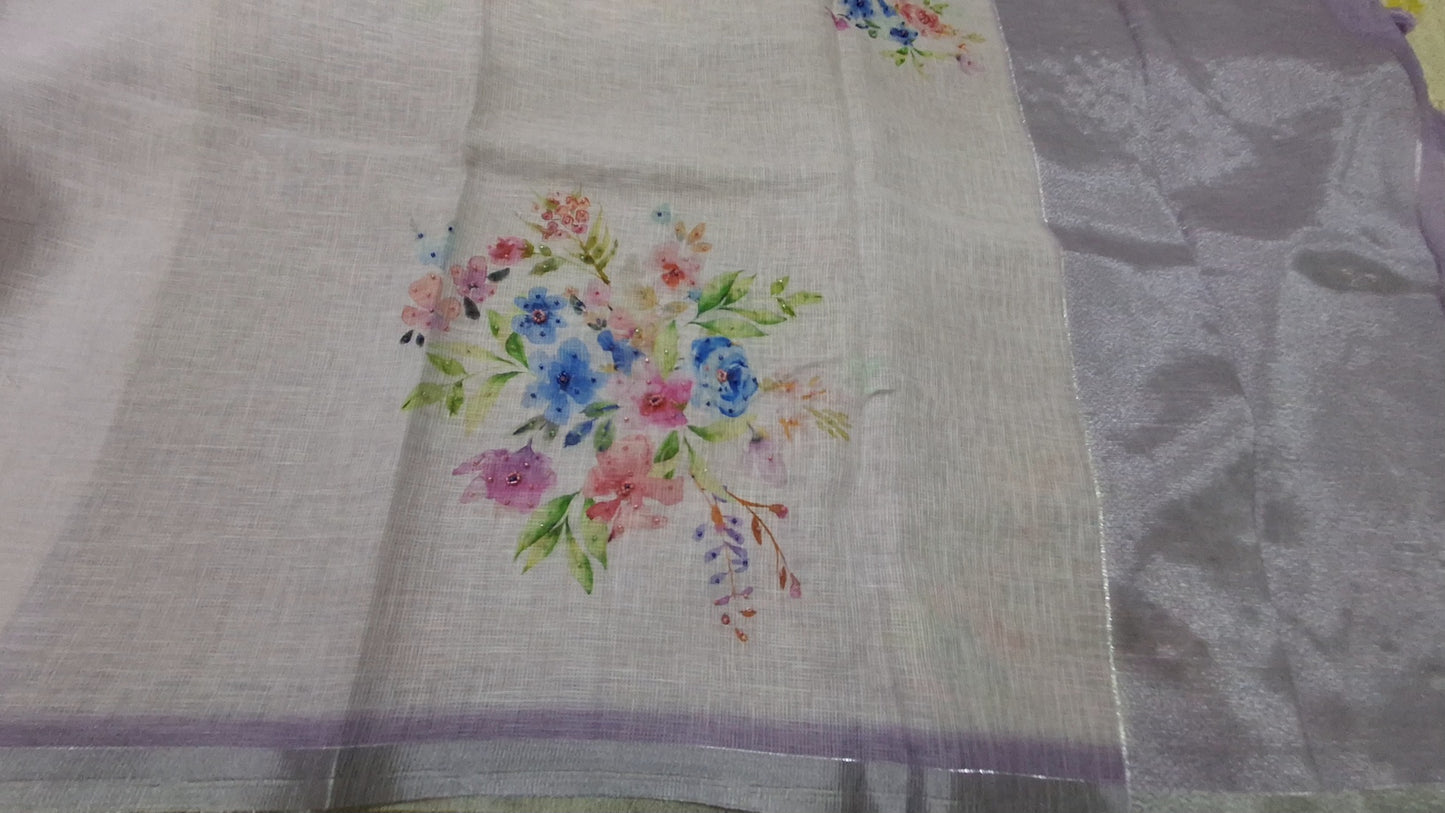 Kota digital print saree with hand embroidery beads work