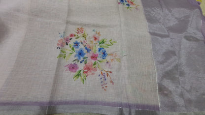 Kota digital print saree with hand embroidery beads work