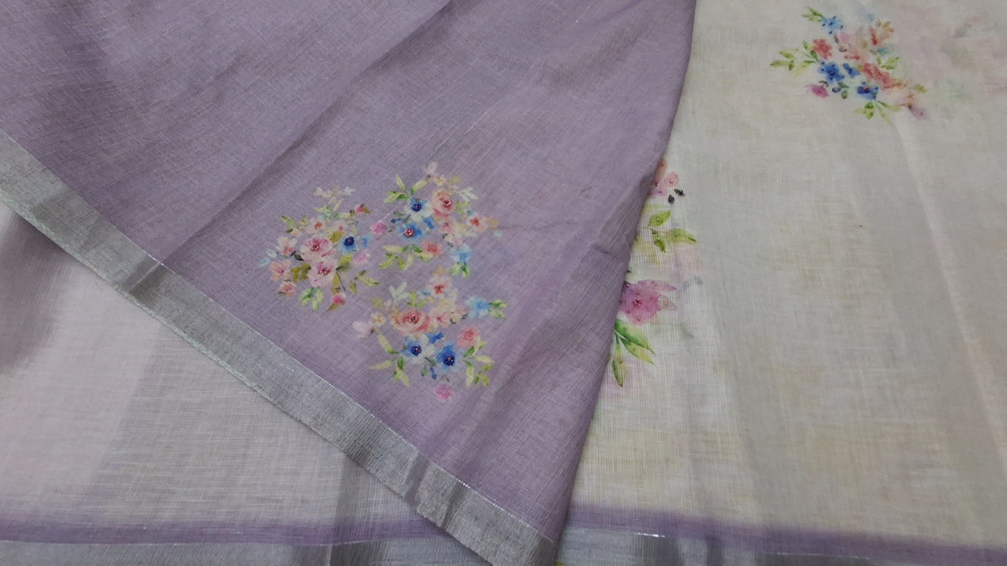 Kota digital print saree with hand embroidery beads work