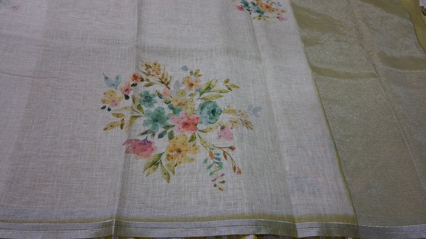 Kota digital print saree with hand embroidery beads work