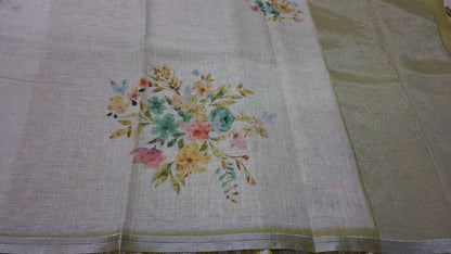Kota digital print saree with hand embroidery beads work