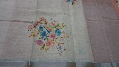 Kota digital print saree with hand embroidery beads work