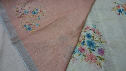 Kota digital print saree with hand embroidery beads work