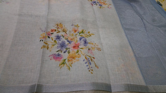 Kota digital print saree with hand embroidery beads work