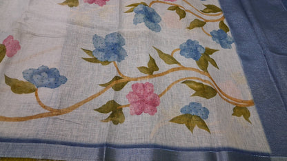 Kota digital print saree with hand embroidery beads work