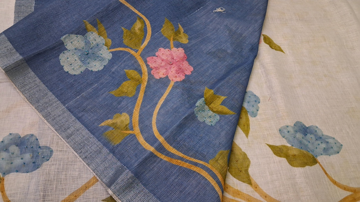 Kota digital print saree with hand embroidery beads work