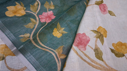 Kota digital print saree with hand embroidery beads work