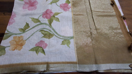 Kota digital print saree with hand embroidery beads work