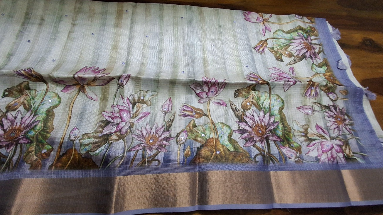 Kota digital print saree with mirror work
