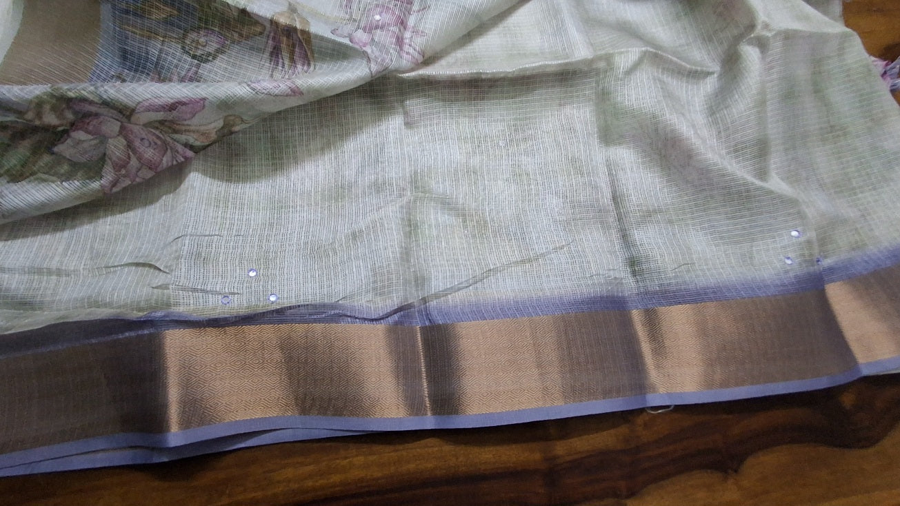 Kota digital print saree with mirror work