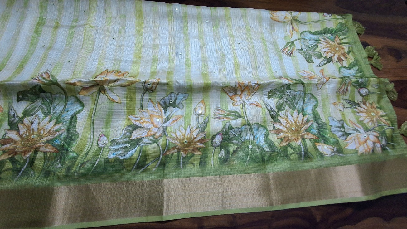 Kota digital print saree with mirror work