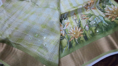 Kota digital print saree with mirror work