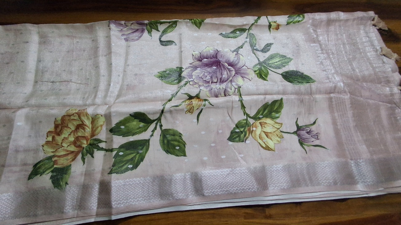 Pure kanchipuram tissue with digital print saree