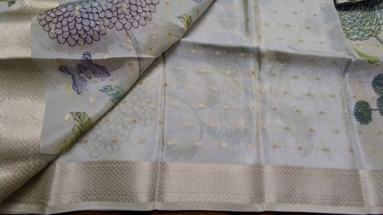 Pure kanchipuram tissue with digital print saree