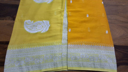 Yellow small Butta Benarasi chiffon saree