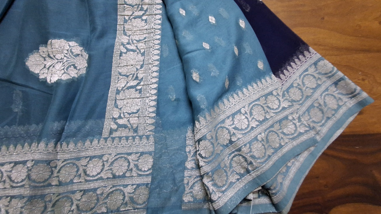 Blue small Butta Benarasi chiffon saree
