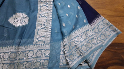 Blue small Butta Benarasi chiffon saree