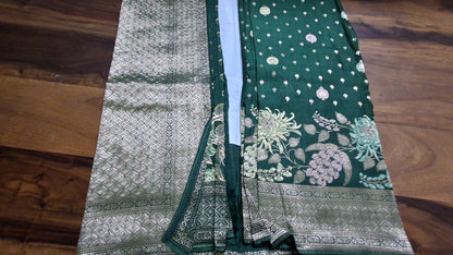 Pure Mashru satin Green silk saree