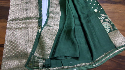 Pure Mashru satin Green silk saree