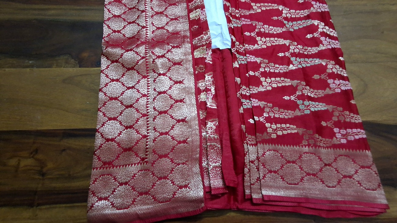 Pure Mashru Satin Red silk saree
