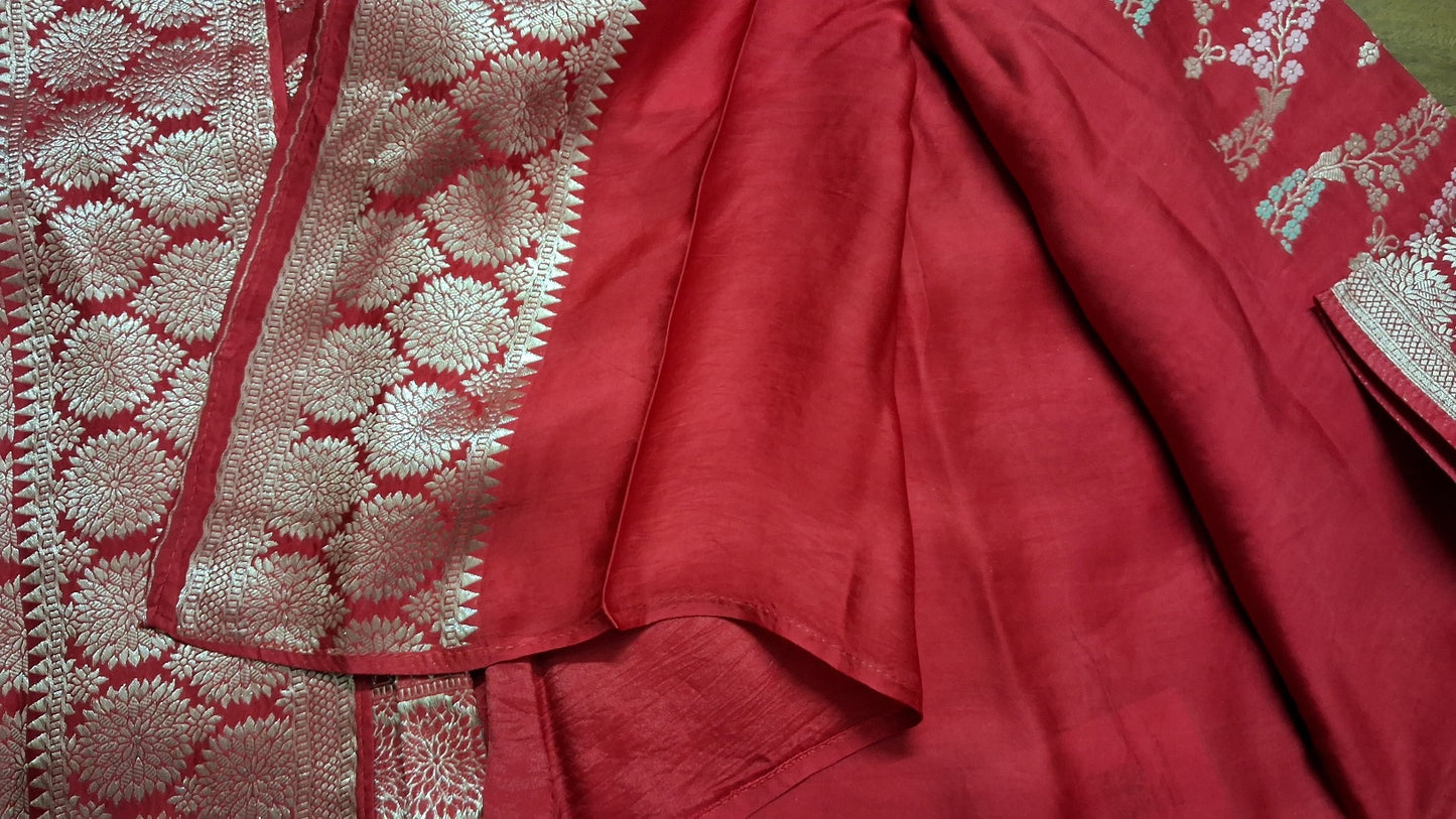 Pure Mashru Satin Red silk saree